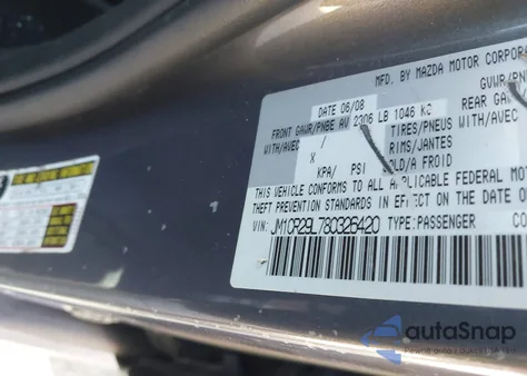 2008 Mazda Mazda5 Grand Touring z USA, uszkodzony, nr VIN JM1CR29L780326420